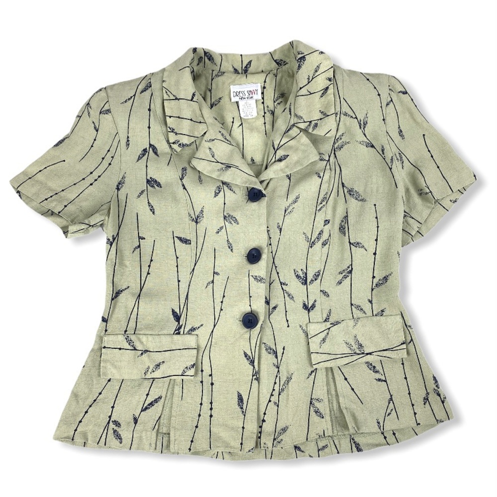 Collar Pattern Button Up Blouse w/ Shoulder Pads